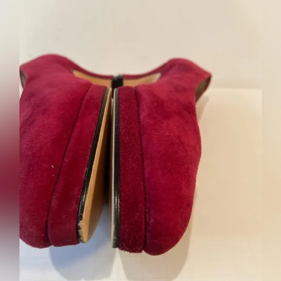 Connie~Vintage Red Suede Leather~Almond Toe~Block Heel~Wedge Slip-On~Size 6.5B