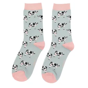 Cows Bamboo Socks in Duck Egg by Miss Sparrow, Size UK 4-7