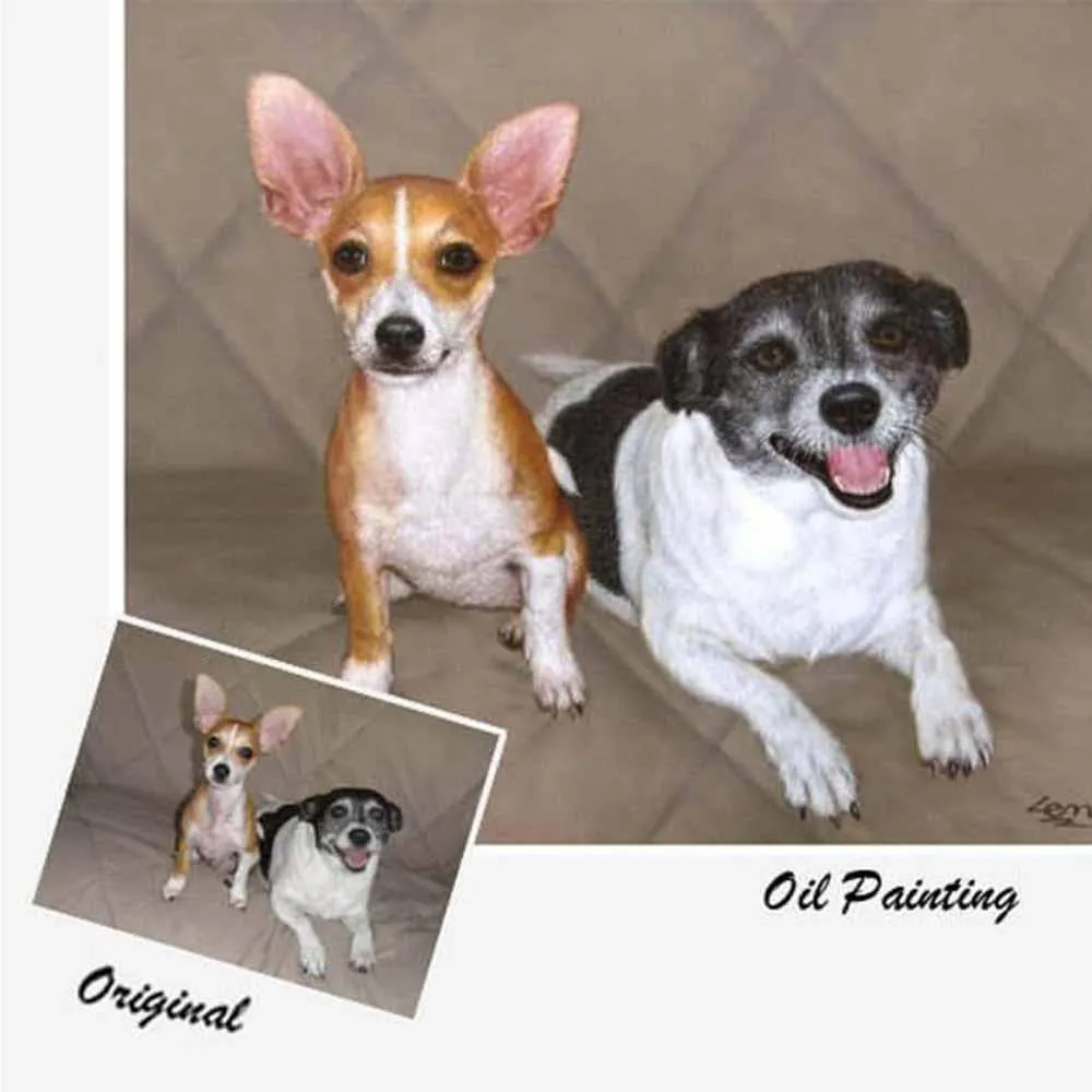 Custom Hand Painted Pet Portrait Oil Painting 1-5 Pets