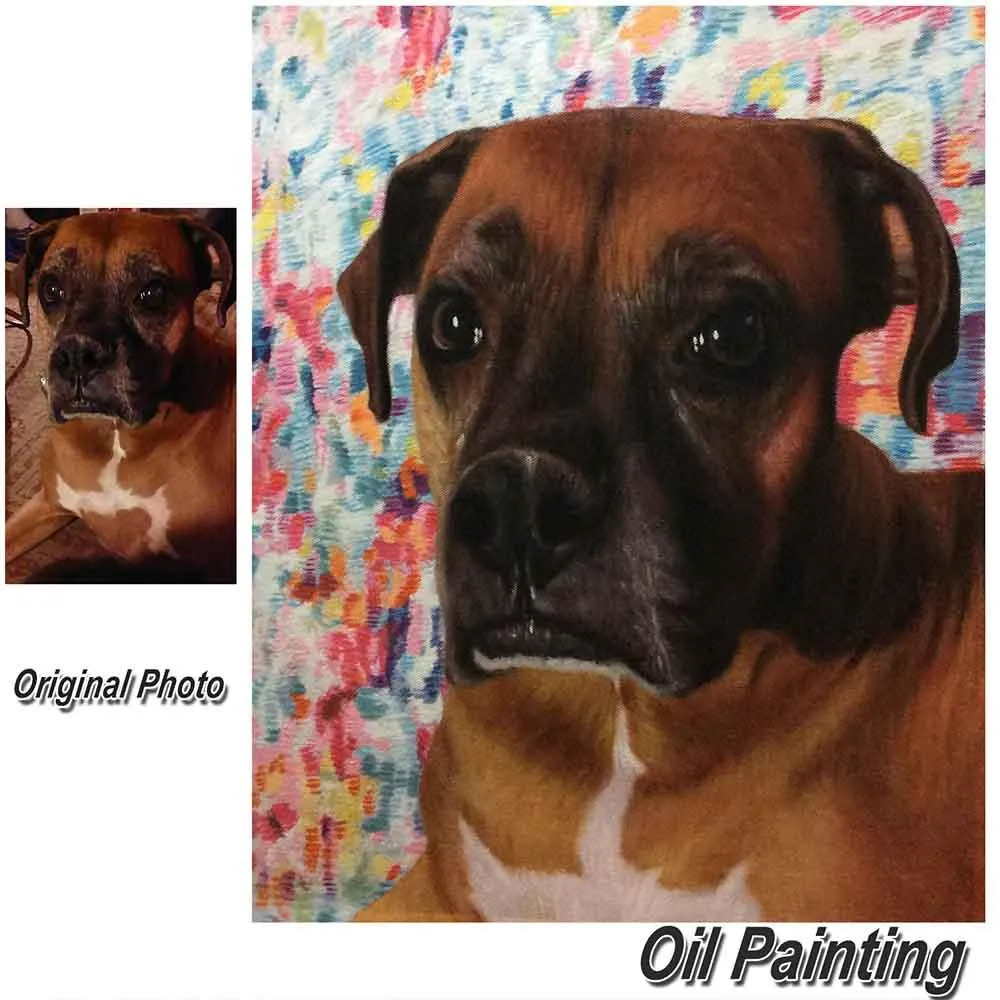 Custom Hand Painted Pet Portrait Oil Painting 1-5 Pets
