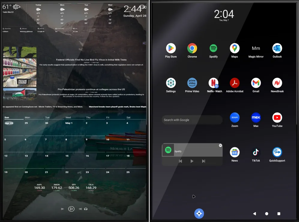 Customize Your Framed Touchscreen Android DAKboard Smart Mirror - Choose Your Display and Mirror Size