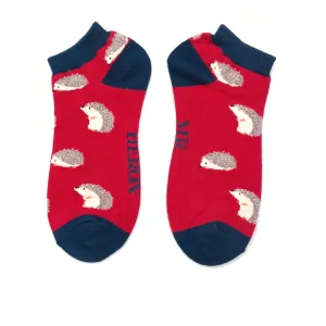 Cute Hedgehogs Bamboo Trainer Socks in Red by Mr Heron, Size UK 7-11