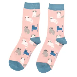 Cute Kitten Bamboo Socks in Dusty Pink by Miss Sparrow