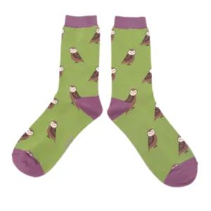 Cute Owls Bamboo Socks in Green by Miss Sparrow, Size UK 4-7