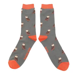 Cute Owls Bamboo Socks in Grey by Mr Heron, Size UK 7-11