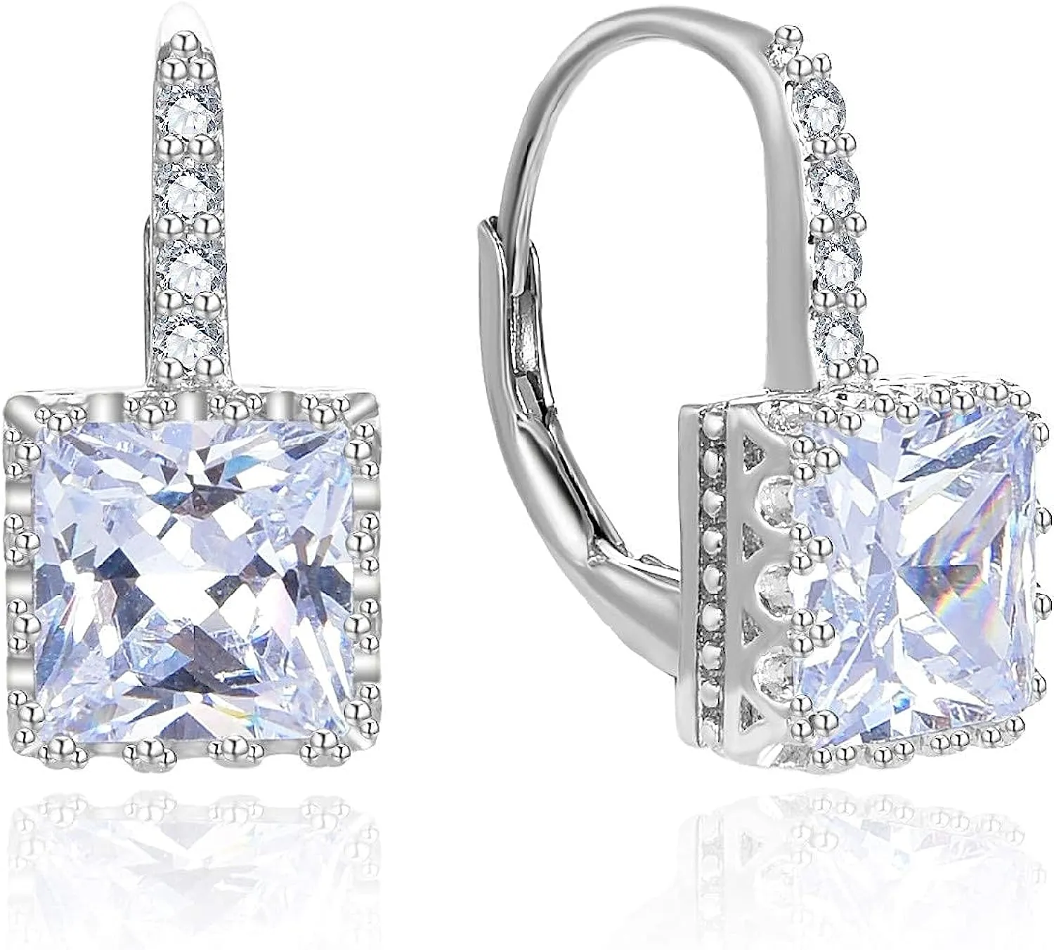 CZ Princess Cut 925 Silver Earrings for Women