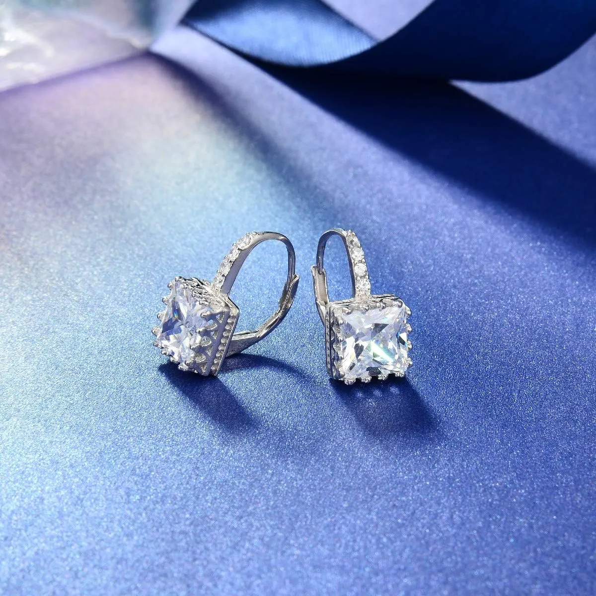 CZ Princess Cut 925 Silver Earrings for Women