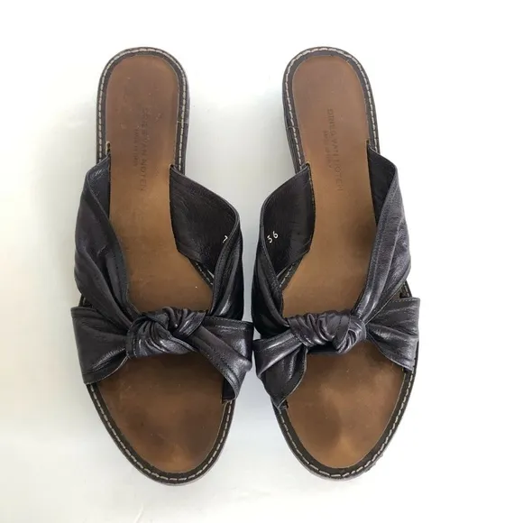 Dries Van Noten Leather Knotted Slides Wedge Open