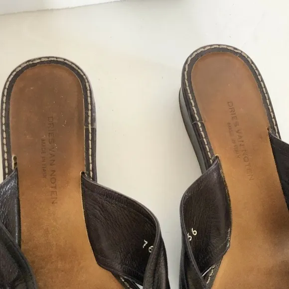 Dries Van Noten Leather Knotted Slides Wedge Open