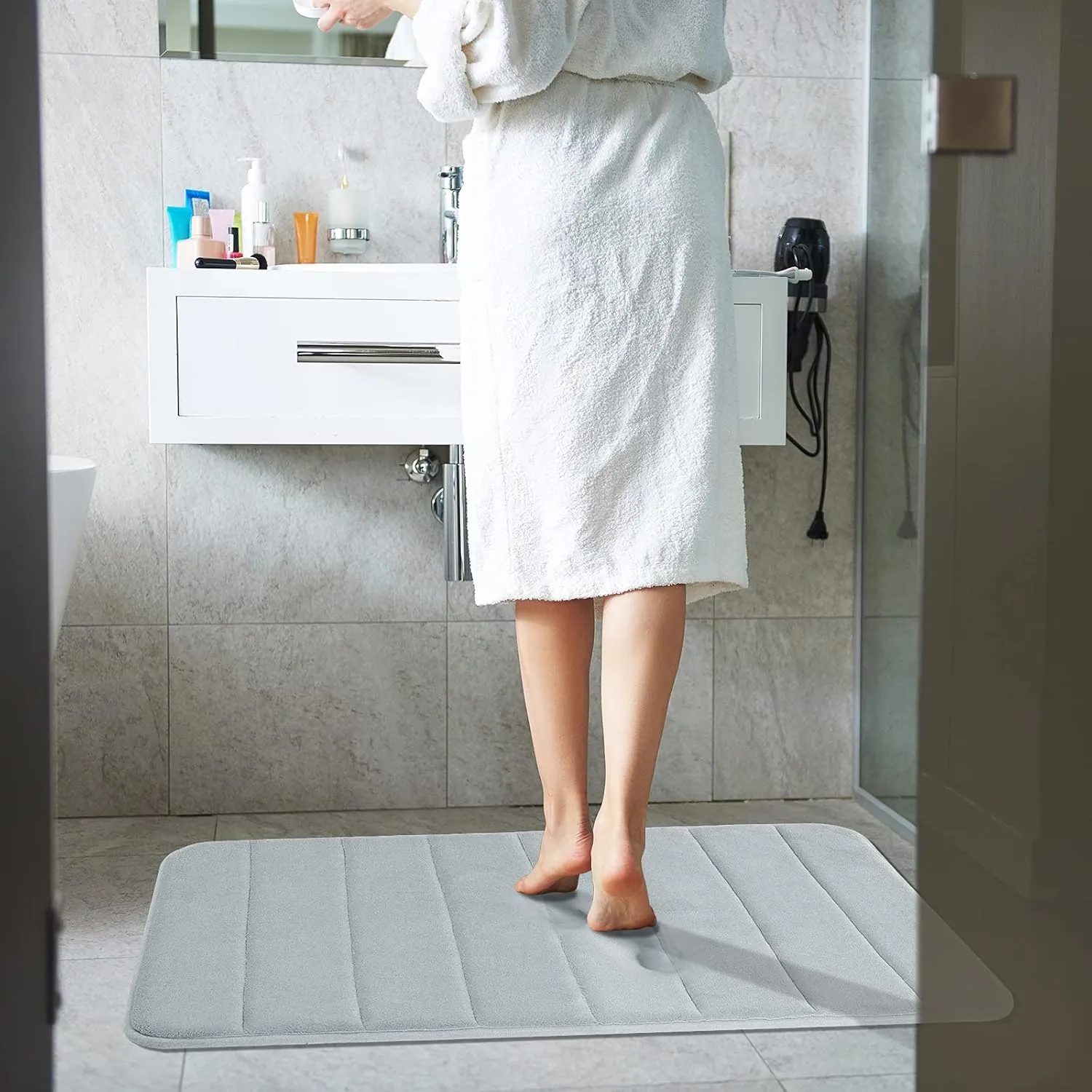 Drimat Memory Foam Bath Mat Silver