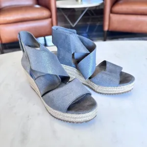 Eileen Fisher Silver Leather Willow Espradille Wedge Sandal Minimalist Size 6