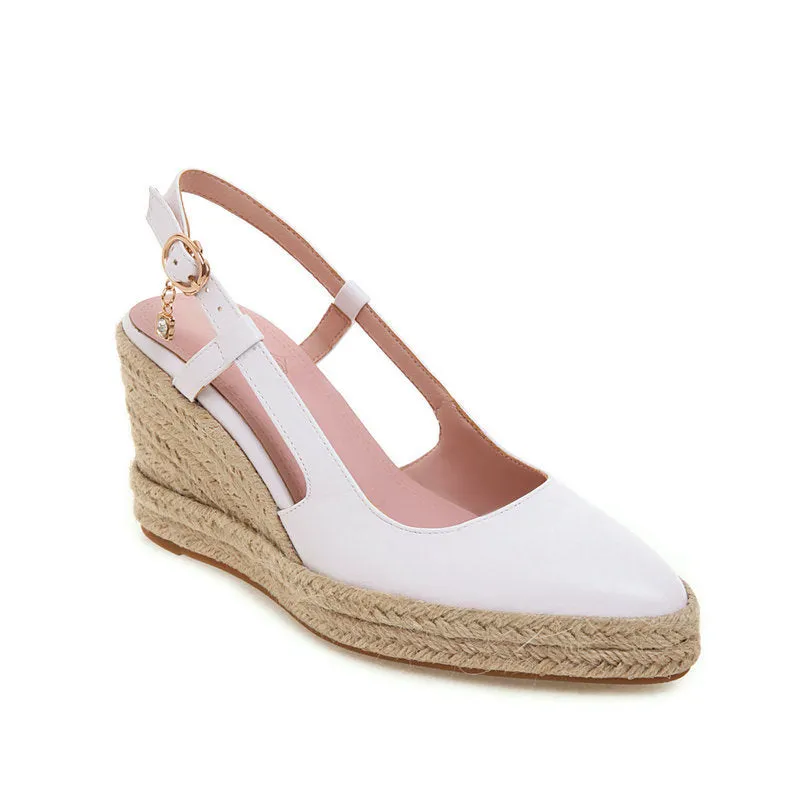 Fashion High Heels Thick-soled Waterproof Platform One-word Buckle Straw Women's Shoes