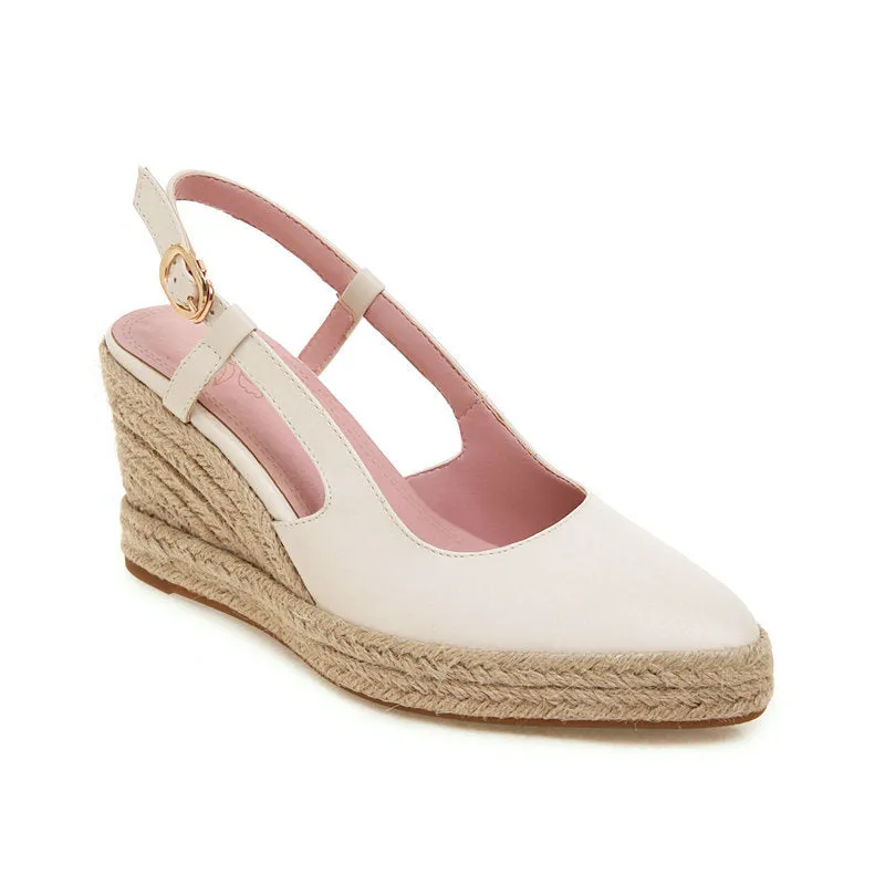 Fashion High Heels Thick-soled Waterproof Platform One-word Buckle Straw Women's Shoes