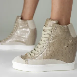 Fearless Taupe Croco Wedge Sneaker