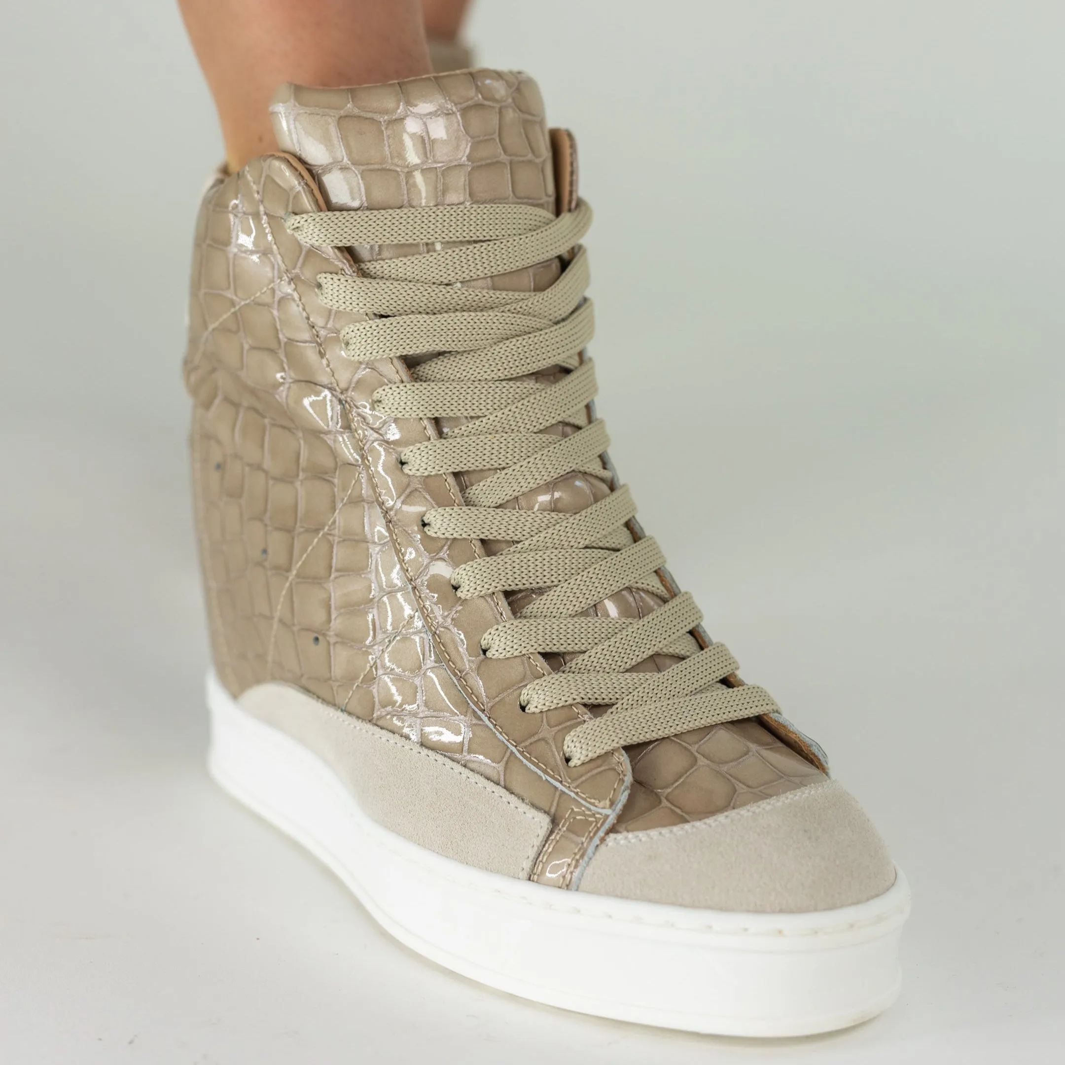 Fearless Taupe Croco Wedge Sneaker