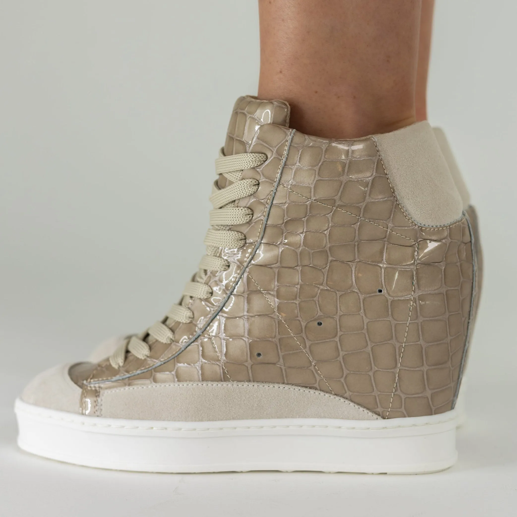 Fearless Taupe Croco Wedge Sneaker
