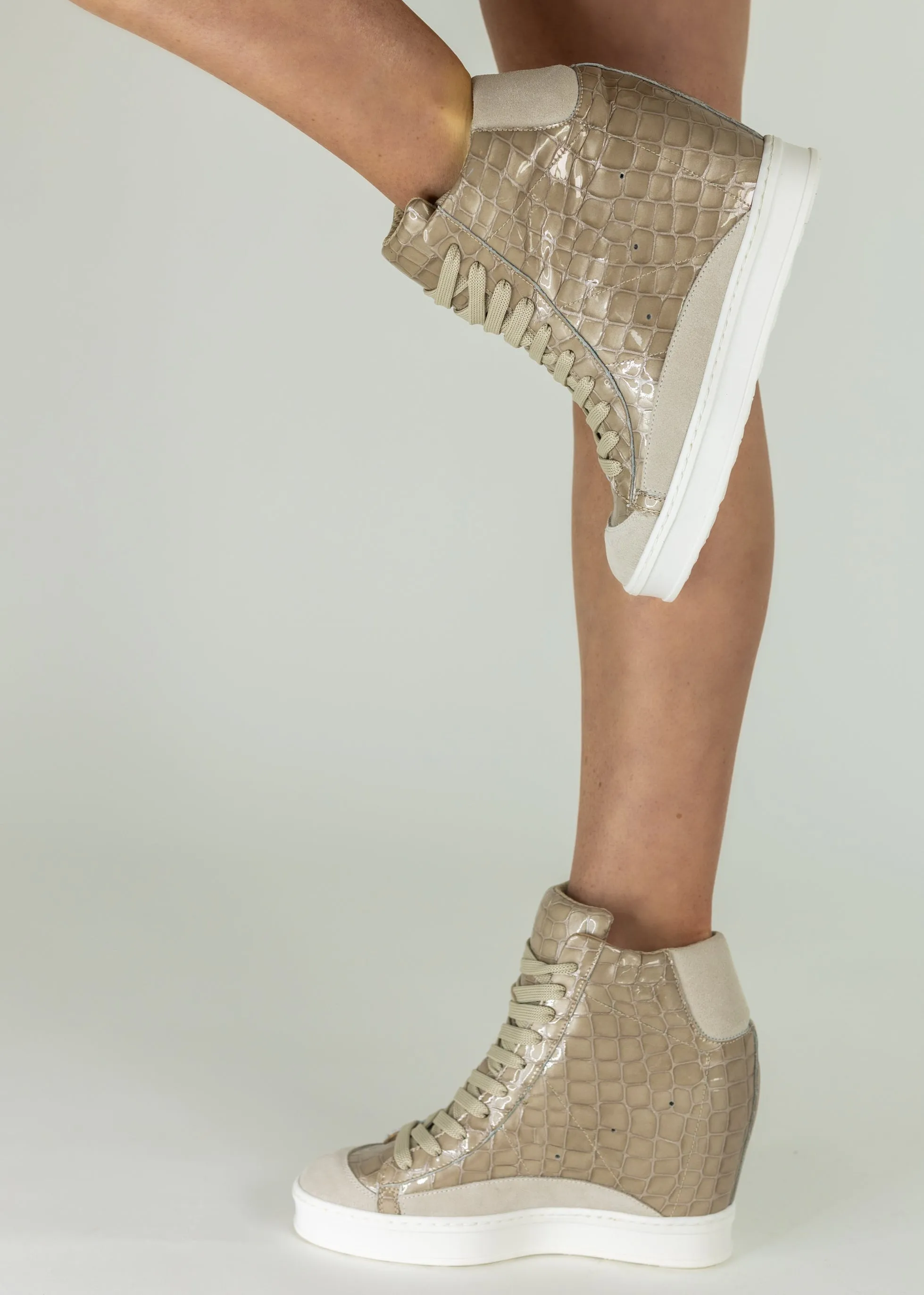 Fearless Taupe Croco Wedge Sneaker