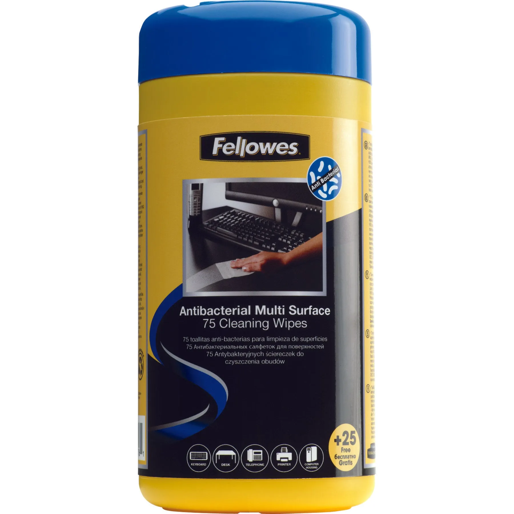 Fellowes Antibacterial Surface Cleaning Wipes - 75 pieces