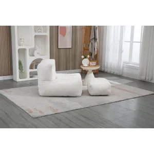 Fluffy Bean Bag hair White Lazy Sofa with Memory Foam Ottoman Solid
