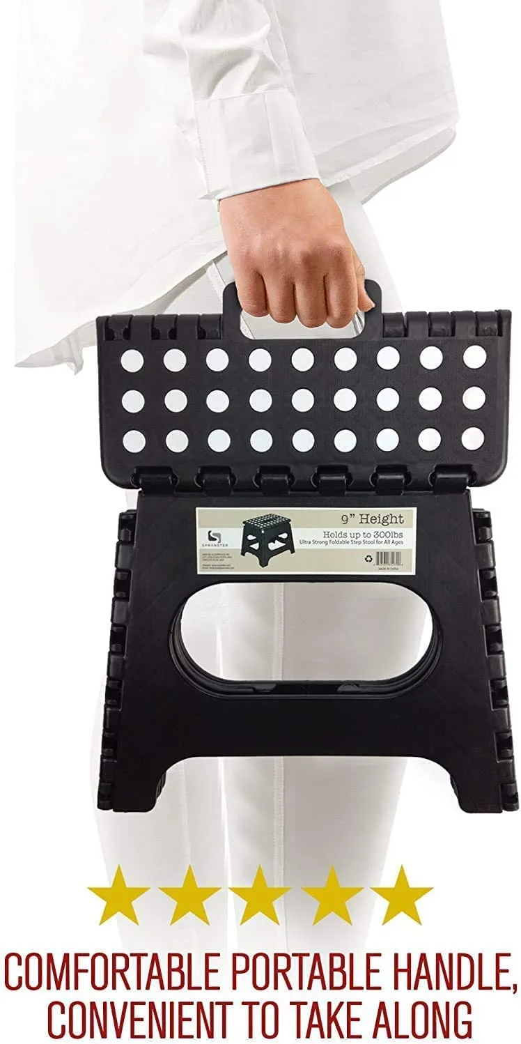 Folding Step Stool Pack of 2 - Contain 11" Black and 11" White Height - Holds up to 300 Lb - The Lightweight Foldable Step Stool is Sturdy Enough to Support Adults