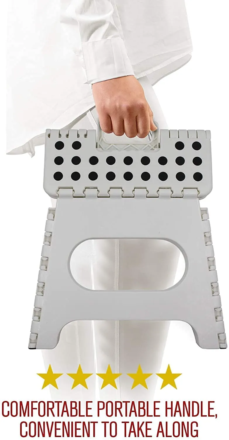Folding Step Stool Pack of 2 - Contain 11" Black and 11" White Height - Holds up to 300 Lb - The Lightweight Foldable Step Stool is Sturdy Enough to Support Adults