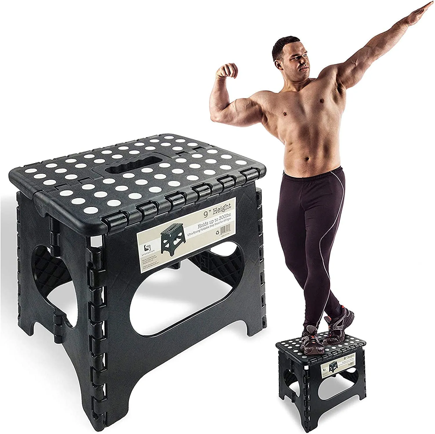 Folding Step Stool Pack of 2 - Contain 11" Black and 11" White Height - Holds up to 300 Lb - The Lightweight Foldable Step Stool is Sturdy Enough to Support Adults