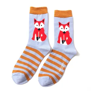 Fox & Stripes Bamboo Socks in Powder Blue by Miss Sparrow, Size UK 4-7