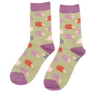 Fun Hedgehogs Bamboo Socks in Olive by Miss Sparrow, Size UK 4-7