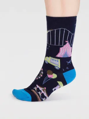 Genevieve Organic Cotton Fairground Socks in Navy by Thought