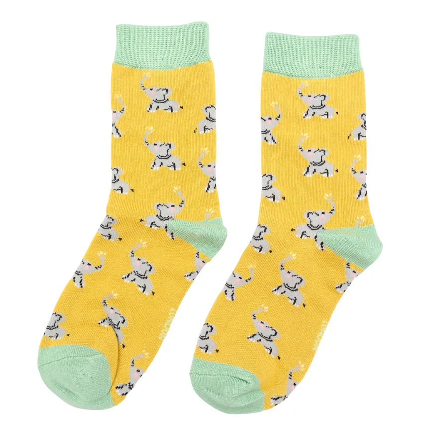 Girls Elephants Bamboo Socks in Yellow by Miss Sparrow