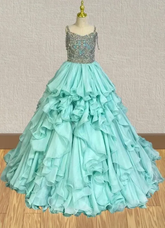 Glitz Beaded Bodice Mint Pageant Gown for Miss Teen