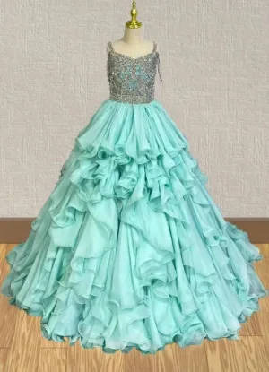 Glitz Beaded Bodice Mint Pageant Gown for Miss Teen