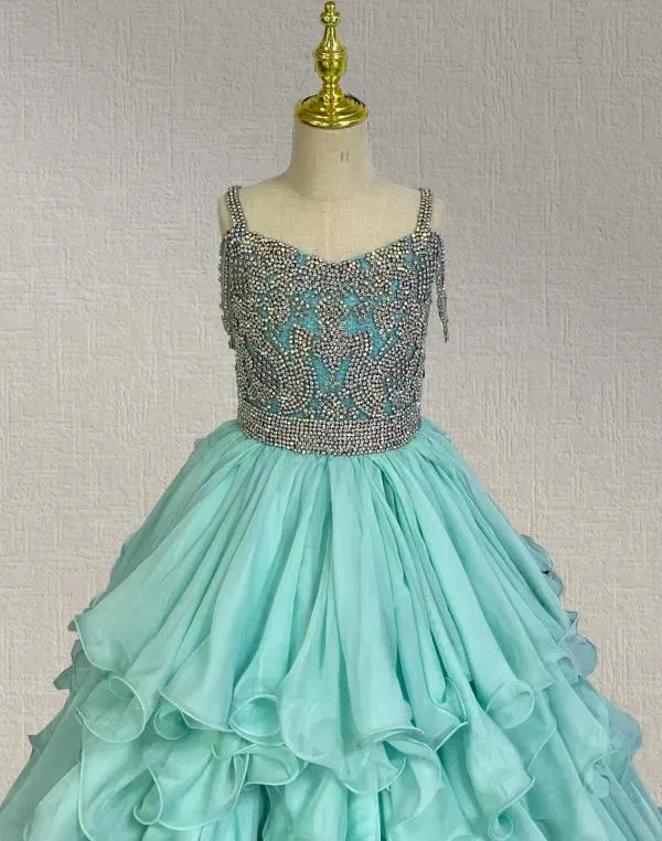 Glitz Beaded Bodice Mint Pageant Gown for Miss Teen