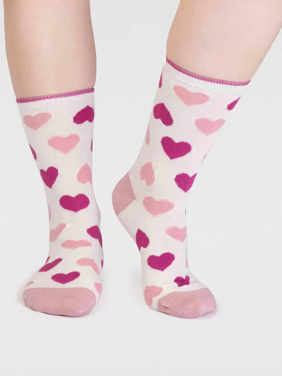 Haddie Love Heart Bamboo Socks in Stone White by Thought, Size 4-7