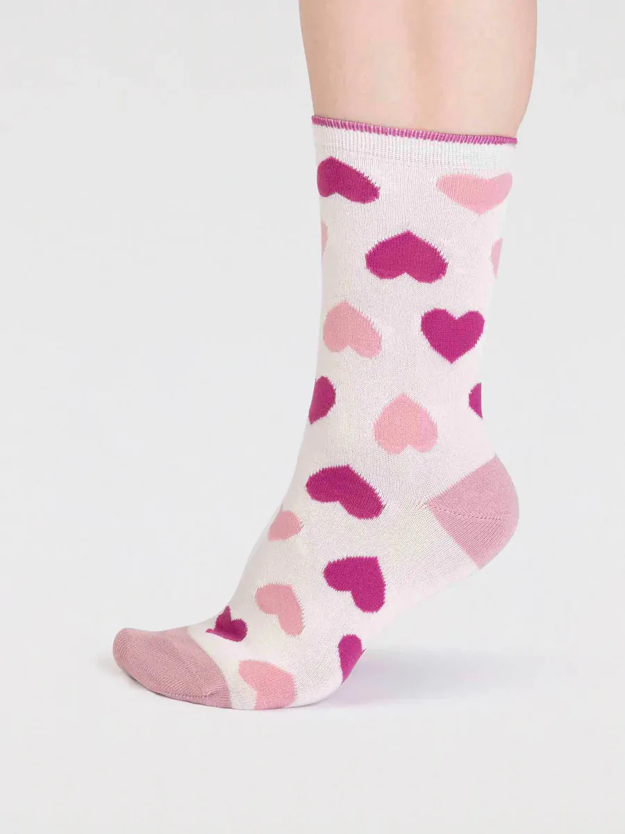Haddie Love Heart Bamboo Socks in Stone White by Thought, Size 4-7