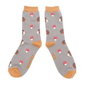 Hedgehogs and Toadstools Bamboo Socks in Mid Grey by Mr Heron, Size UK 7-11