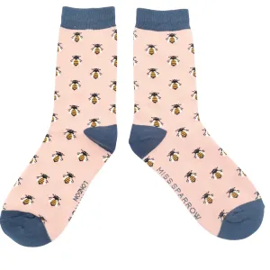 Honey Bee Bamboo Socks in Dusky Pink by Miss Sparrow, Size UK 4-7