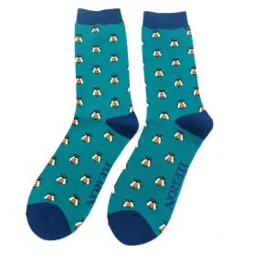Honey Bees Bamboo Socks in Teal by Mr Heron, Size UK 7-11