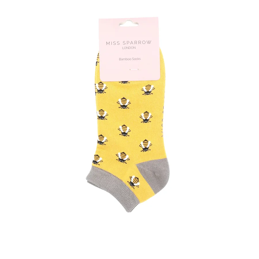 Honey Bees Bamboo Trainer Socks in Yellow by Miss Sparrow, Size UK 4-7