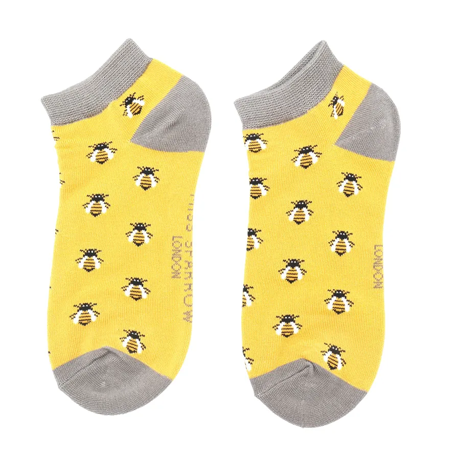 Honey Bees Bamboo Trainer Socks in Yellow by Miss Sparrow, Size UK 4-7