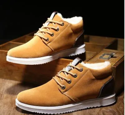 Hot Boots Men's Casual Shoes Boots Plus Velvet Warm Shoes To Help Low Suede Shoes