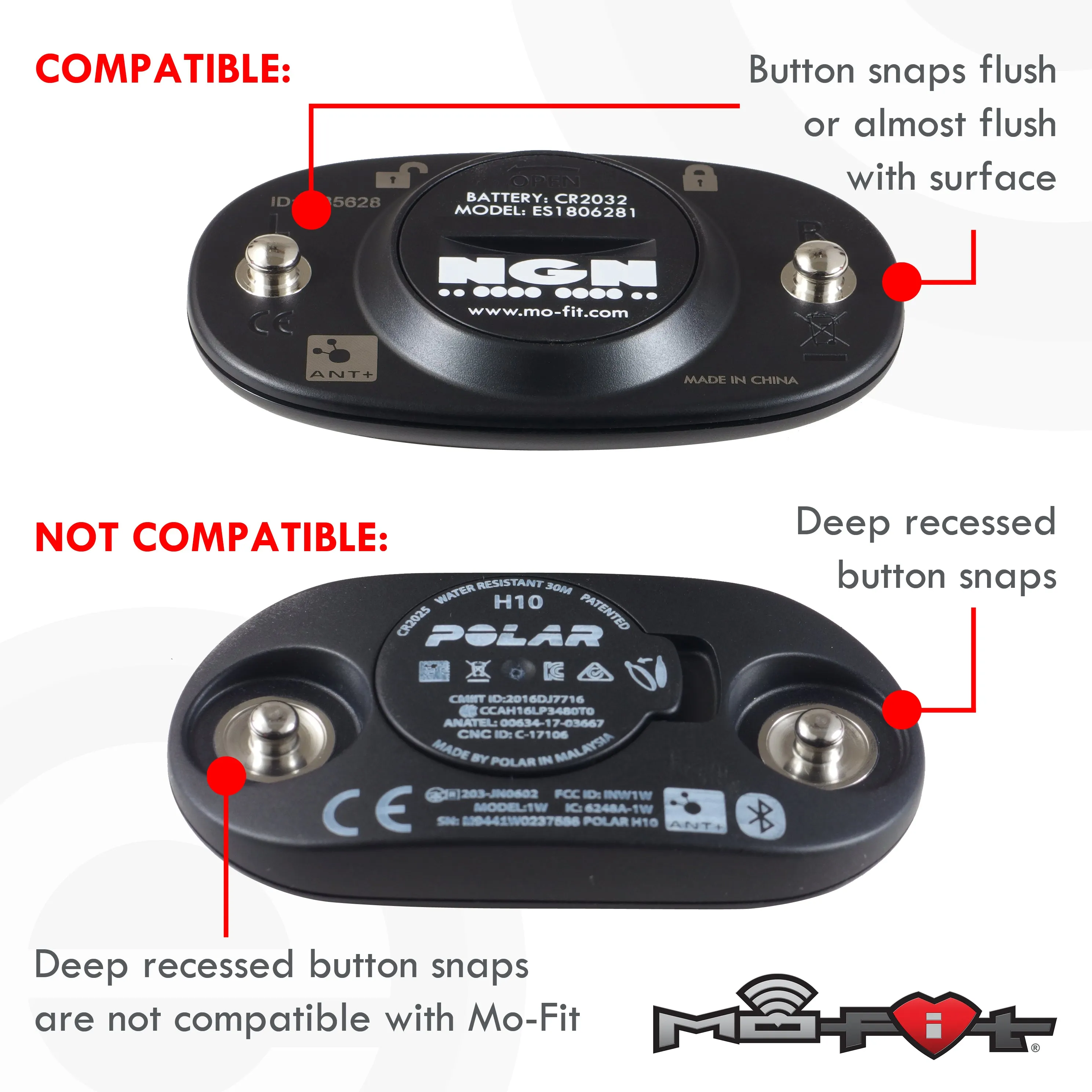 HRM Soft Strap | Universal Replacement for Mo-Fit, Most Garmin, & Select/ Legacy Polar & Wahoo HRM Transmitters | Black