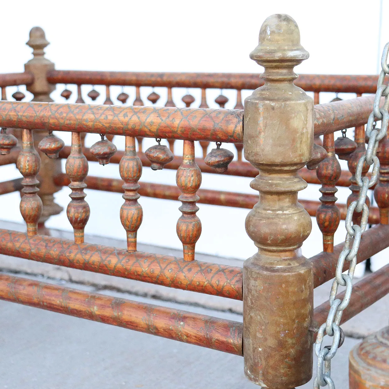 Indian Teak Gilt Decorated (Jhoula) Cradle (Palan) Shrine Swing