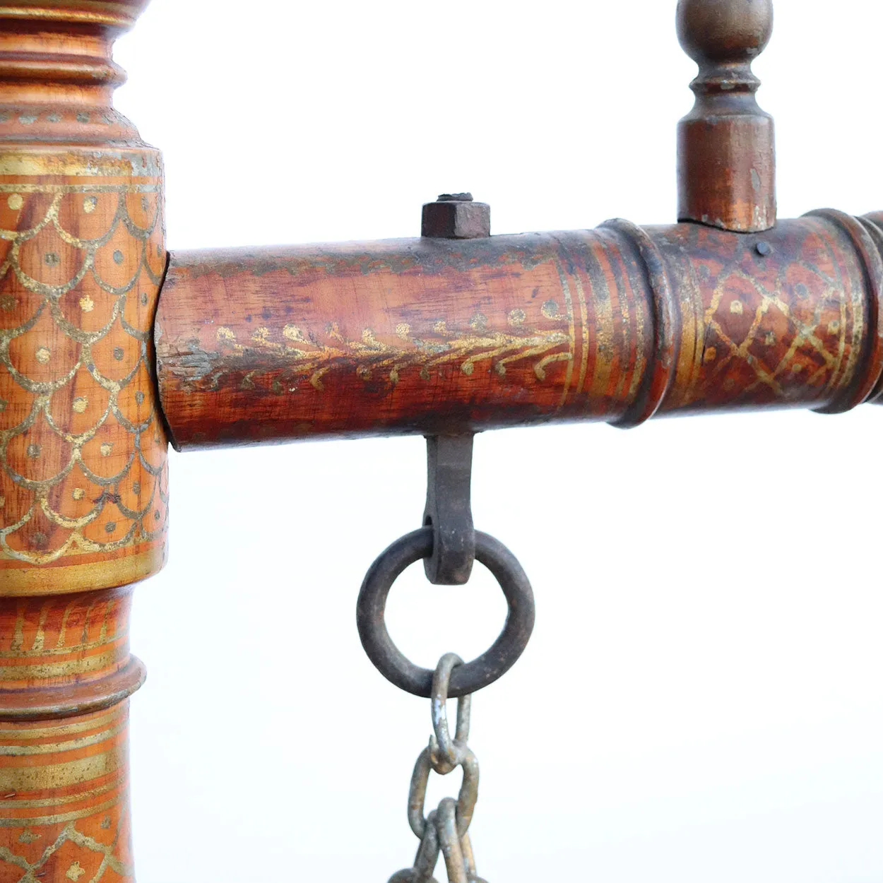 Indian Teak Gilt Decorated (Jhoula) Cradle (Palan) Shrine Swing