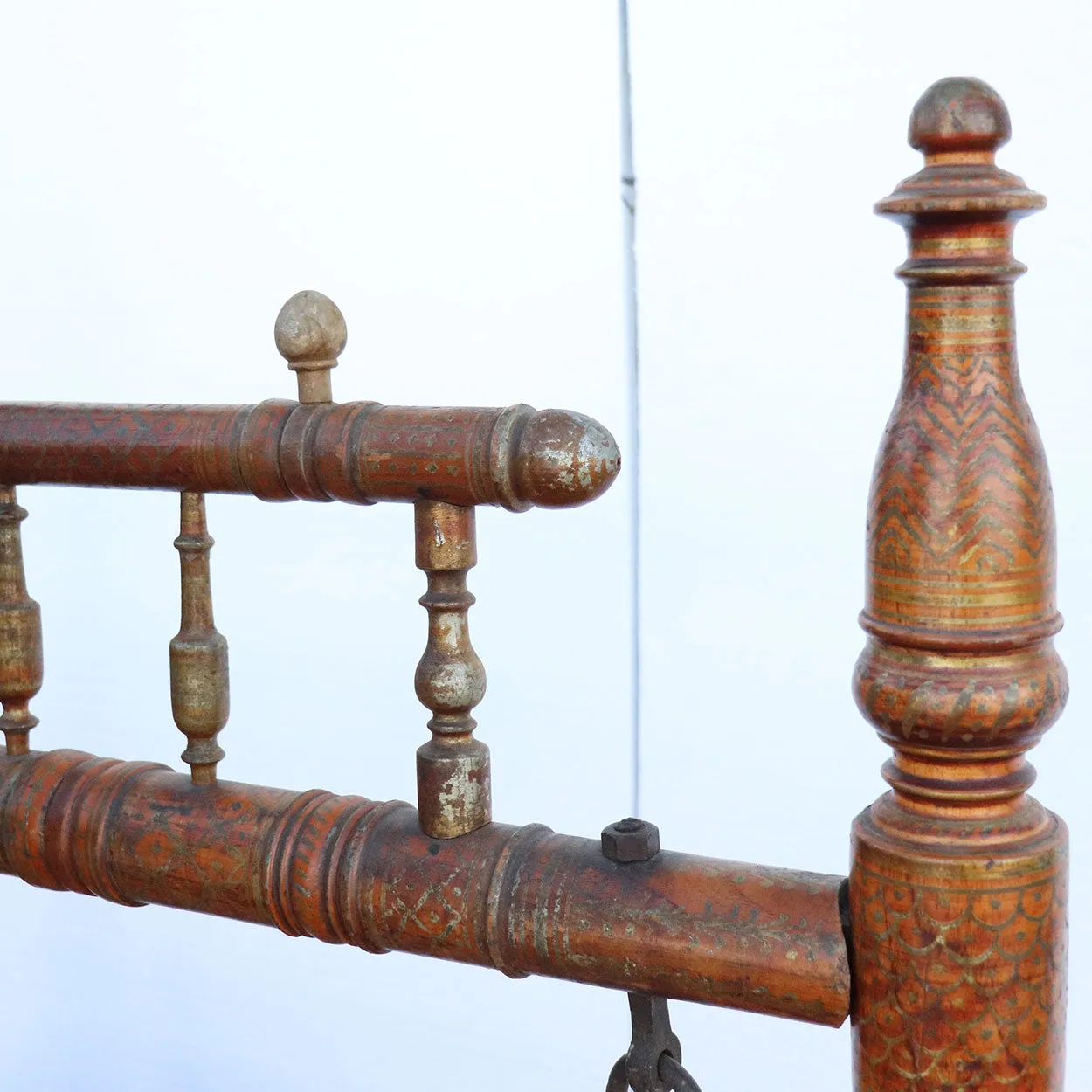 Indian Teak Gilt Decorated (Jhoula) Cradle (Palan) Shrine Swing