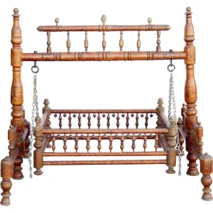 Indian Teak Gilt Decorated (Jhoula) Cradle (Palan) Shrine Swing