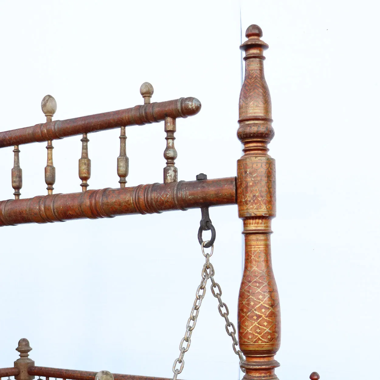 Indian Teak Gilt Decorated (Jhoula) Cradle (Palan) Shrine Swing