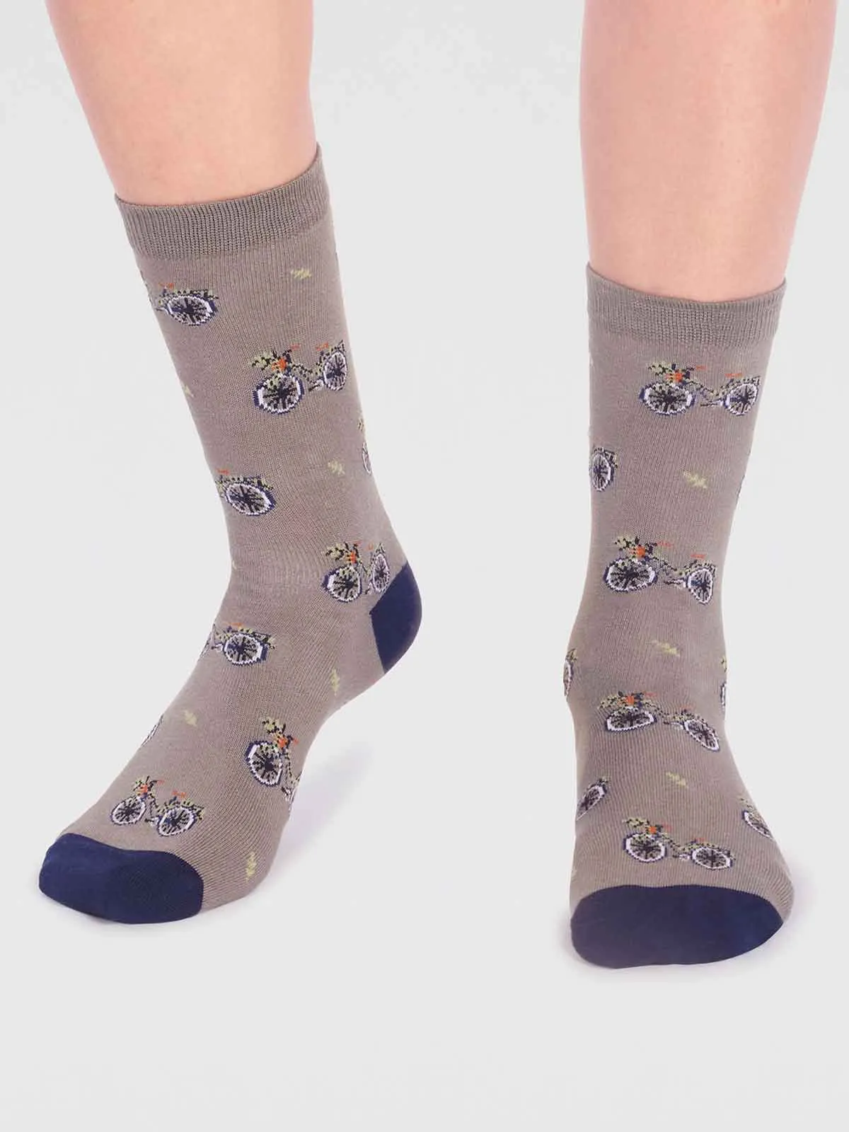 Josie Bamboo Bike Socks in Olive Green by Thought, Size 4-7.