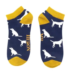 Labradors Bamboo Trainer Socks in Navy by Mr Heron, Size UK 7-11