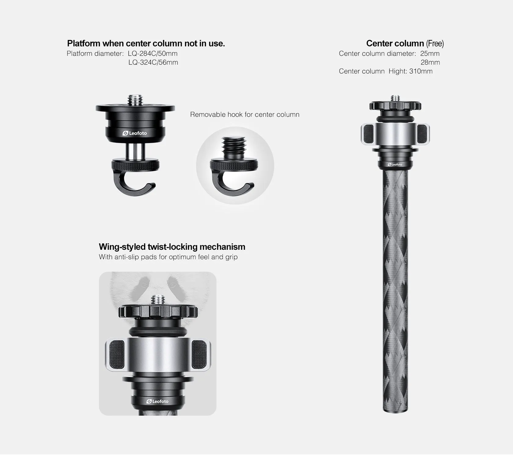 Leofoto LQ-365C Premium Carbon Fiber Tripod with Quick Swap Center Column Apex Platform and Tripod Bag